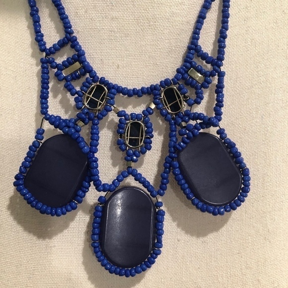 Anthropologie Blue Abundance Beaded Bib Statement Necklace - Picture 5 of 10